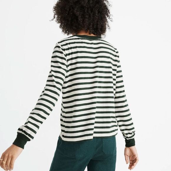MADEWELL Long-Sleeve Tee in Eaves Green Stripe XXS - Picture 2 of 7
